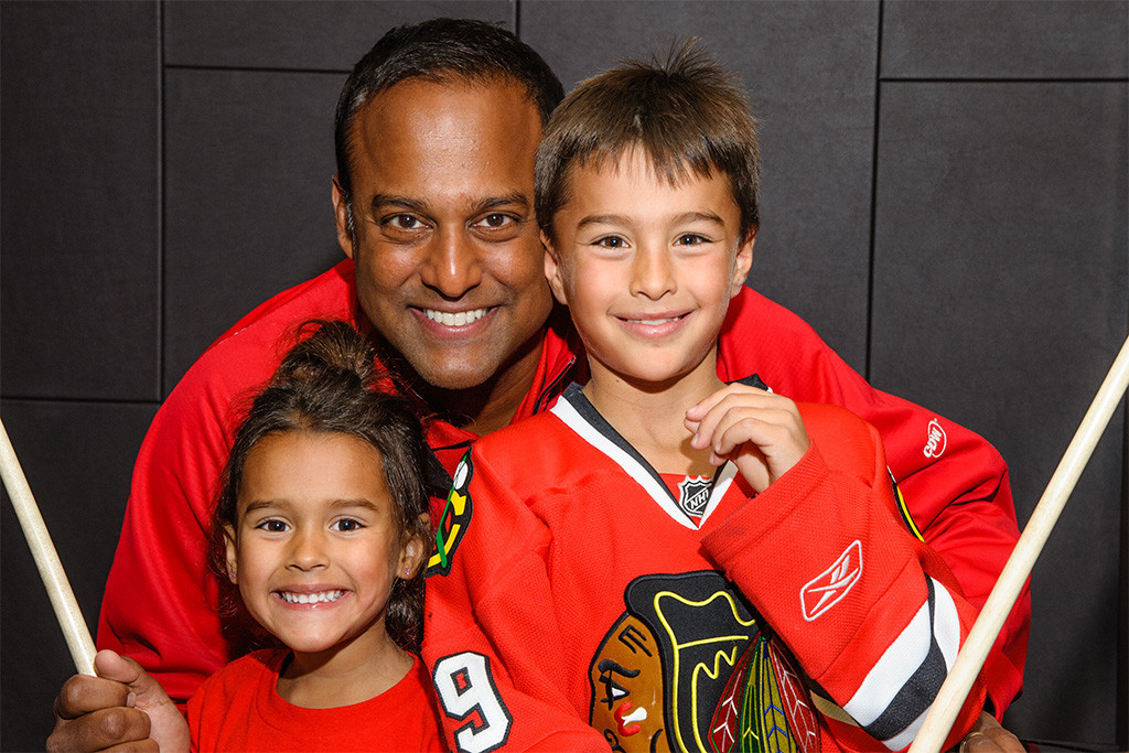 family picture at blackhawks event