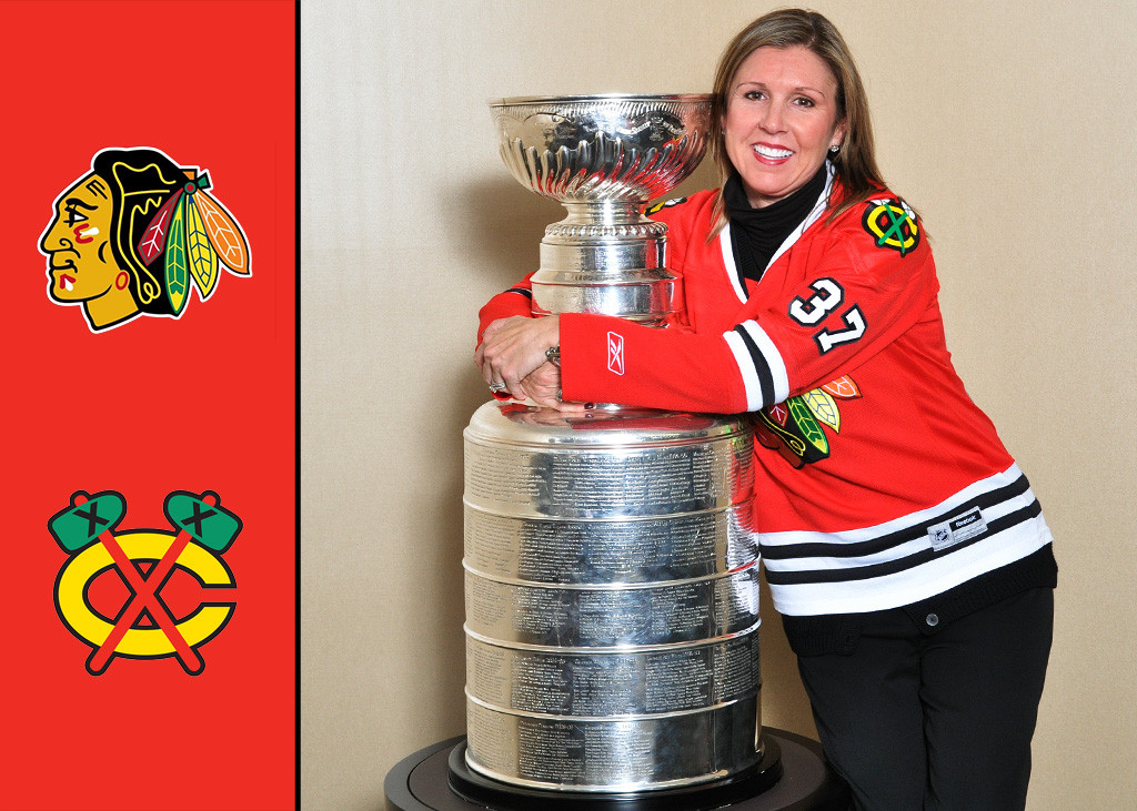 corporate guest posed with stanley cup
